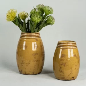 Vase à bourgeons en céramique vintage jaune (1)