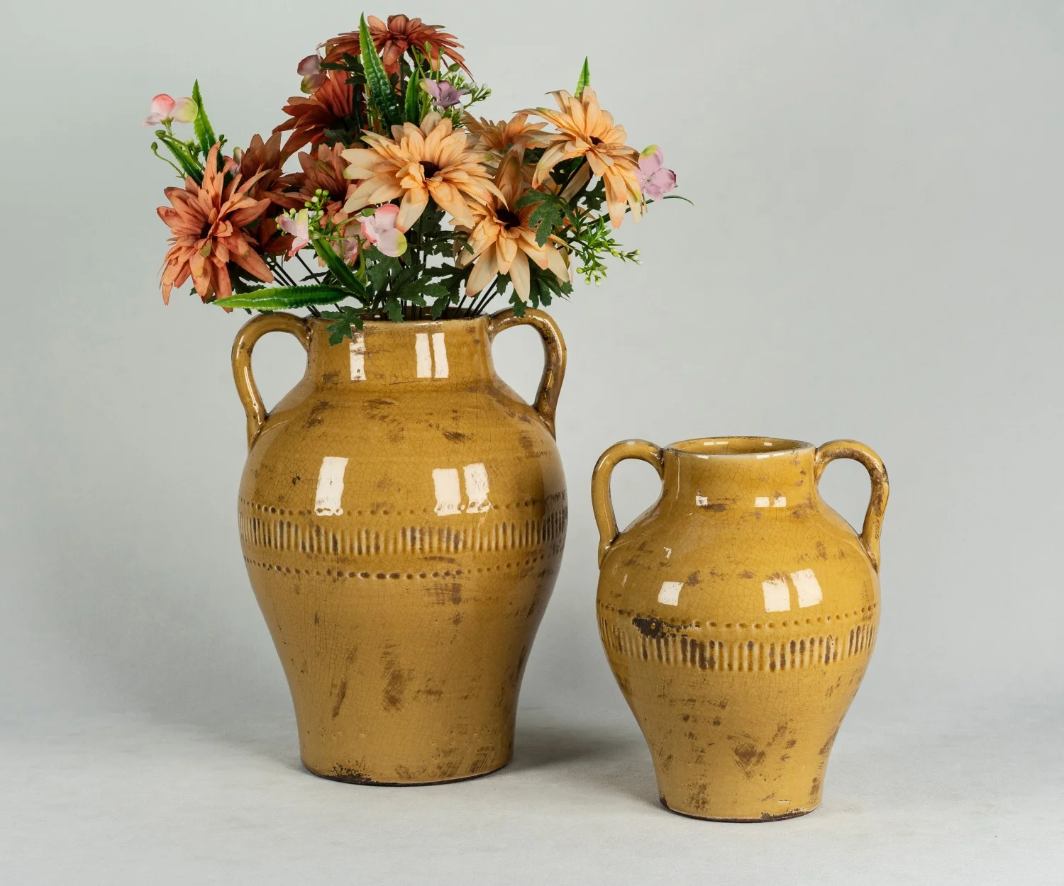 批发黄釉手工陶瓷花盆系列- SANTAI Pottery Manufacturer