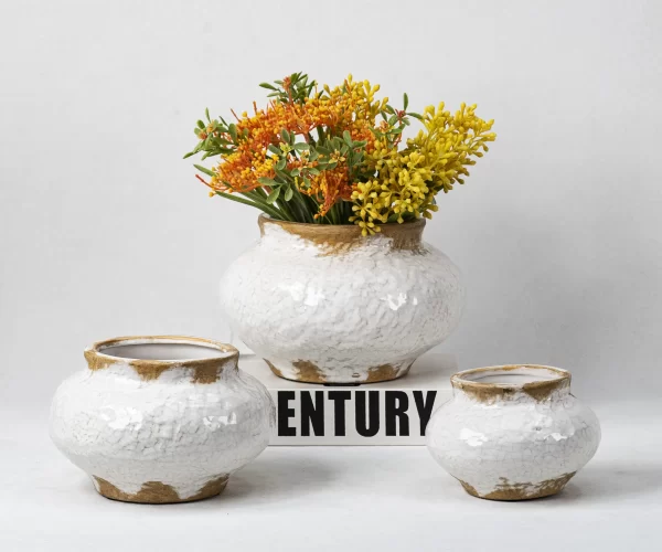Wholesale Flower Vases with Cracked Glaze - Wide Mouth and Low Body Design - 画像 (2)