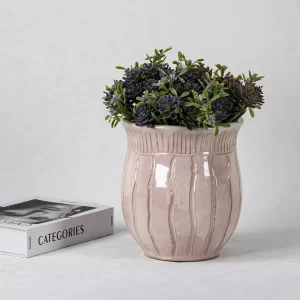 批发粉色双纹理陶瓷花盆 (2)