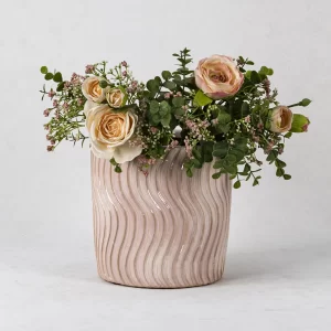 批发粉红色波浪纹陶瓷壶 (2)