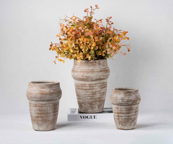 Wholesale Ceramic Plant Vases - Vertical Textures & Natural Patina