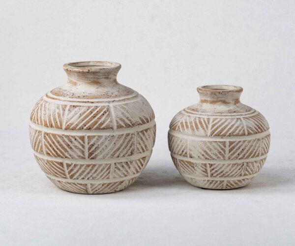 Wholesale Ceramic Plant Vases - Vertical Textures & Natural Patina