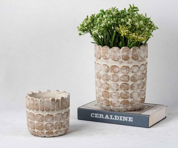 Wholesale Cement Plant Pots- Vertical Textures & Natural Patina