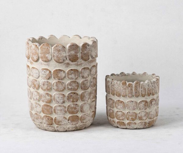 Wholesale Cement Plant Pots- Vertical Textures & Natural Patina